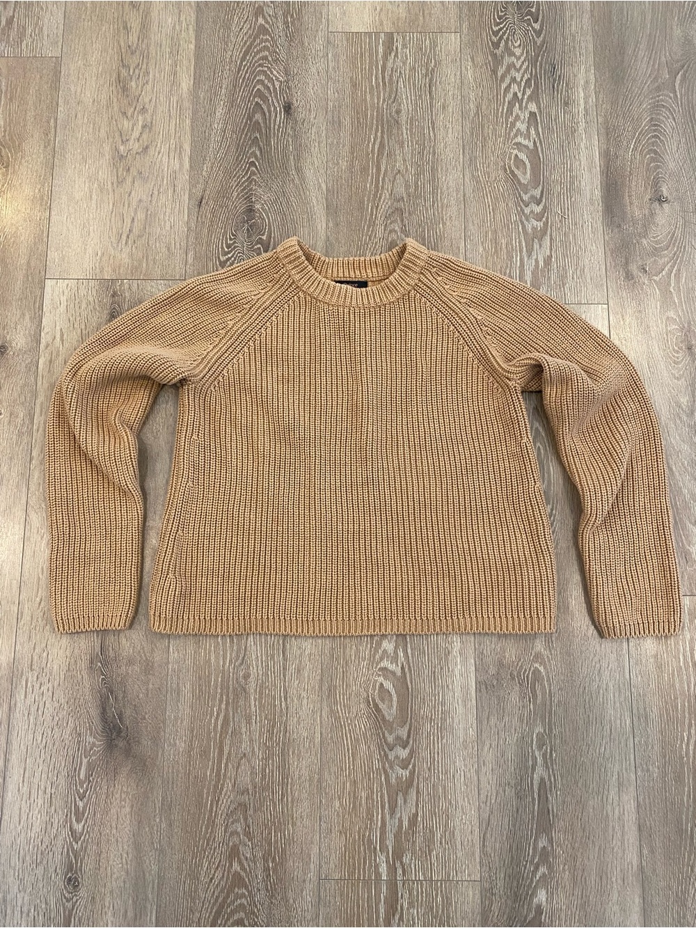 Quince Organic Cotton Fisherman Crewmeck Sweater in Camel